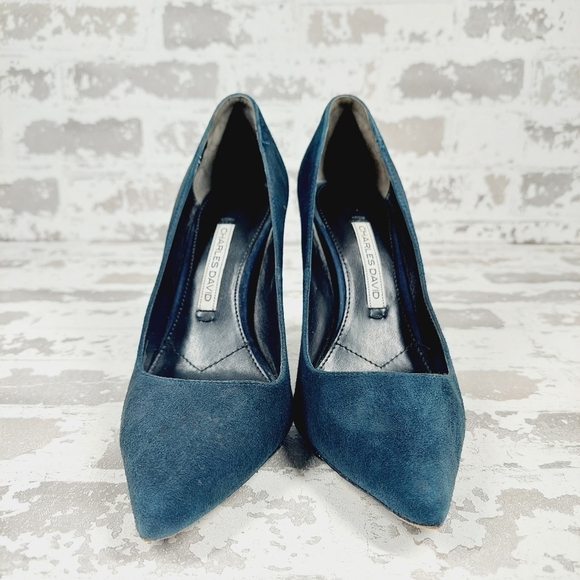 Charles David Blue Fine Suede Leather Pointy Toe High Heels O753 - Picture 3 of 13